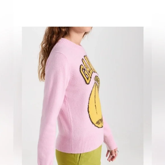 Ganni Pink and Yellow Graphic Crew Neck wool Sweater - Picture 4 of 8